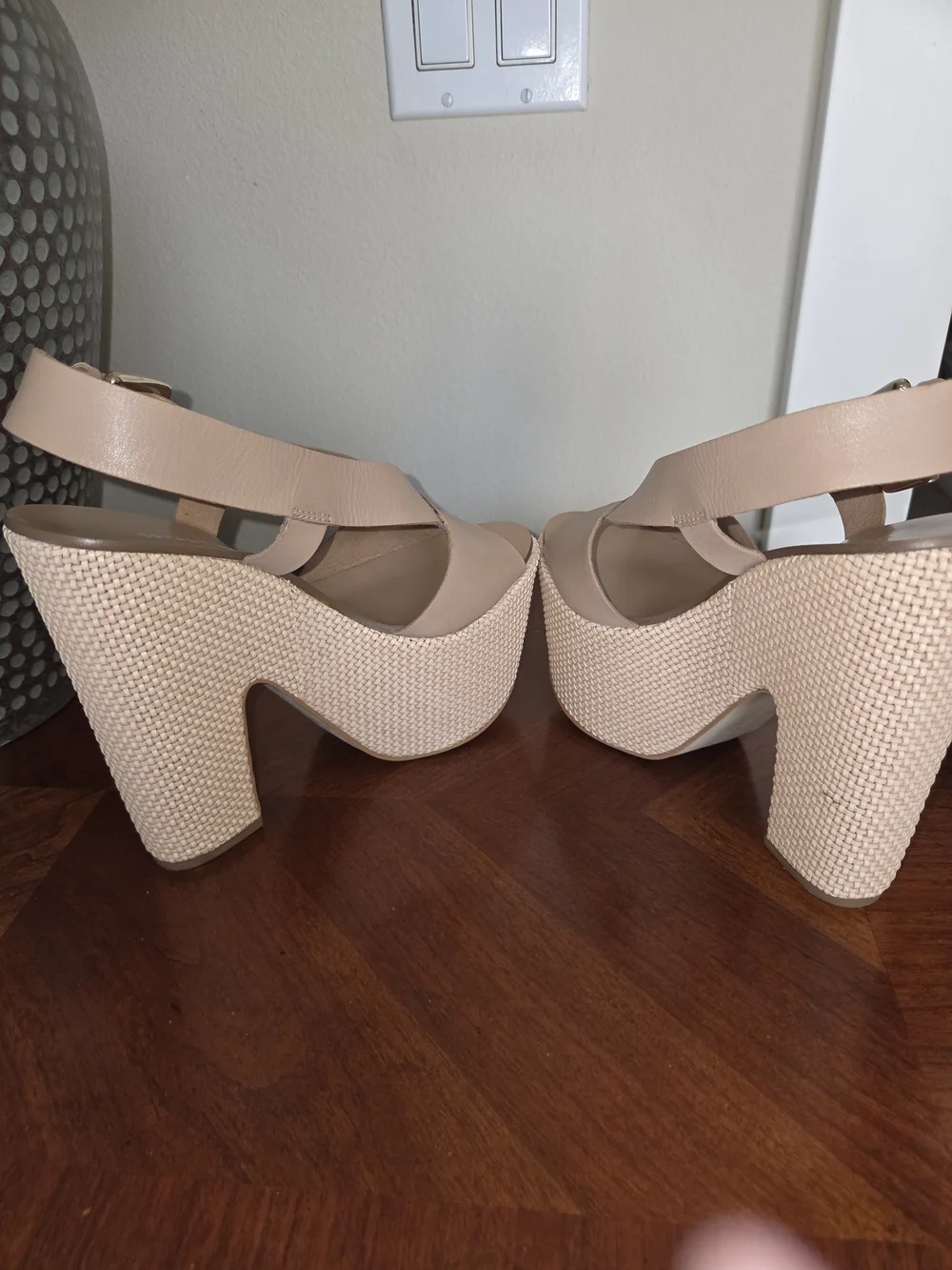 Report Signature Nude Woven Platform Sandals